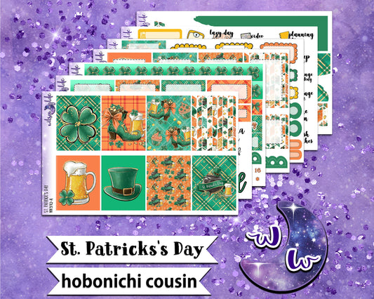 St. Patrick's Day full weekly sticker kit, HOBONICHI COUSIN format, a la carte and bundle options. WW392