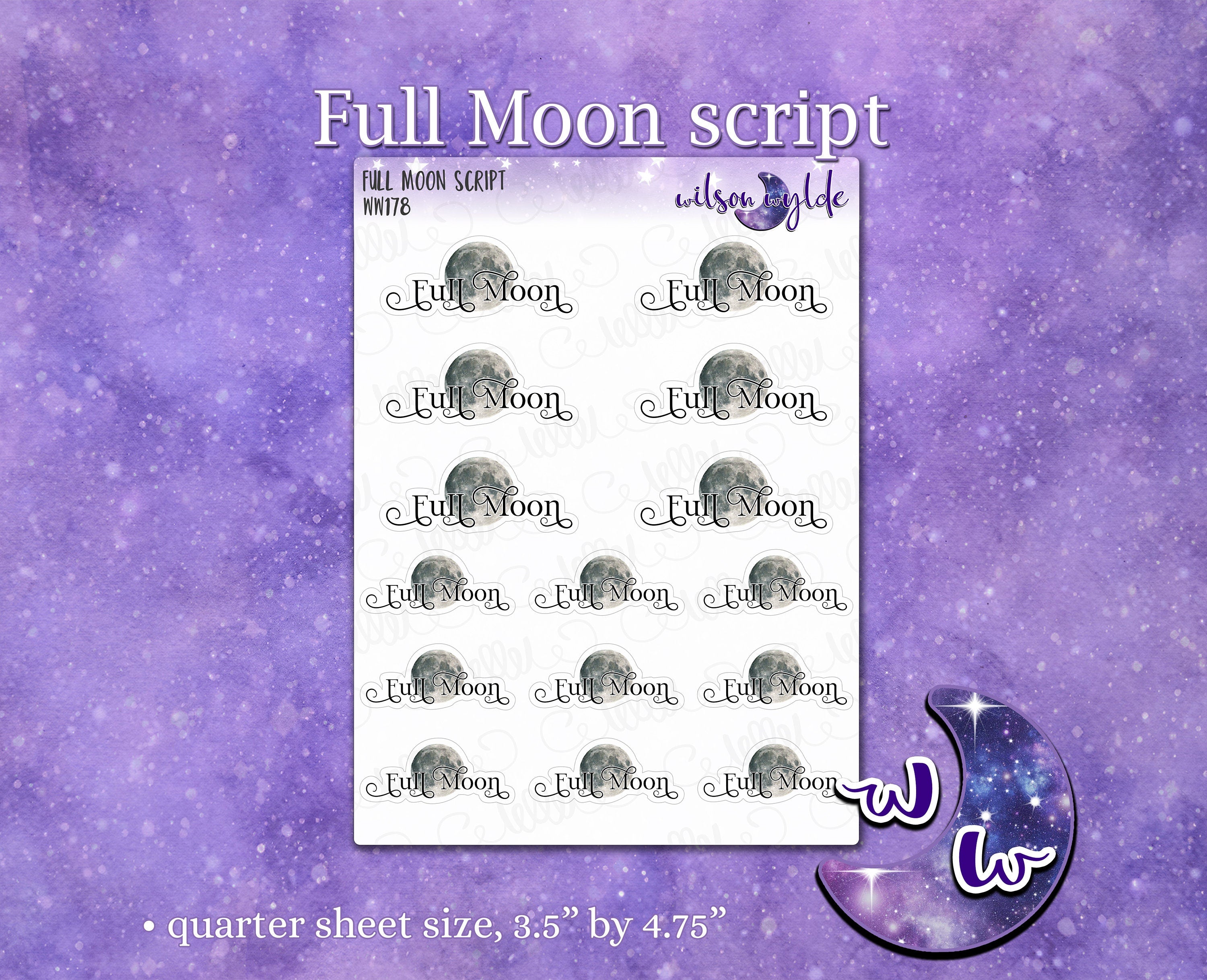 Full Moon Script planner stickers, WW178 – wilsonwyldestickerco
