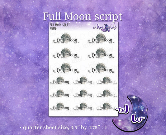 Full Moon Script planner stickers, WW178