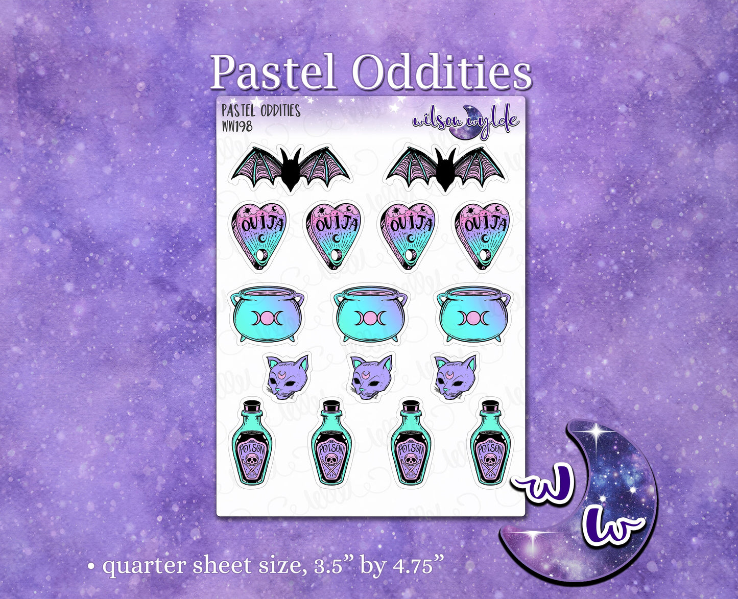Pastel Oddities, deco planner stickers, tarot cards, cauldron, ouija, pastel goth, for vertical, hobonichi, Happy Planner WW198