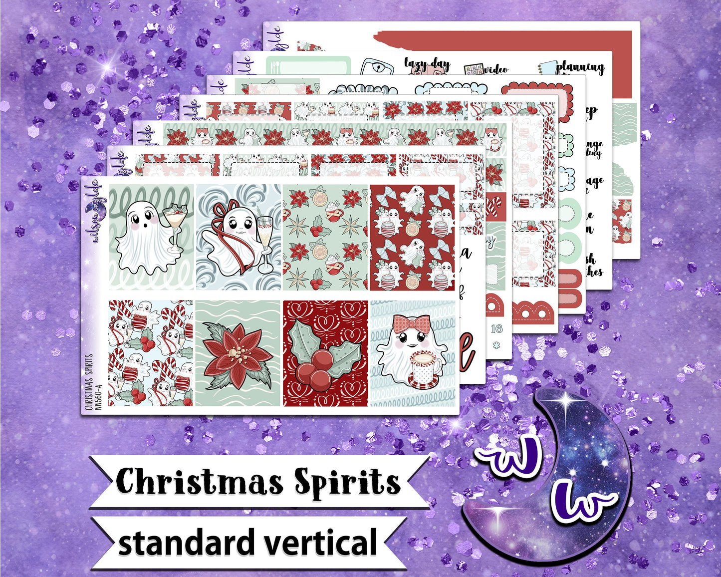 Christmas Spirits full weekly sticker kit, STANDARD VERTICAL format, a la carte and bundle options. WW560