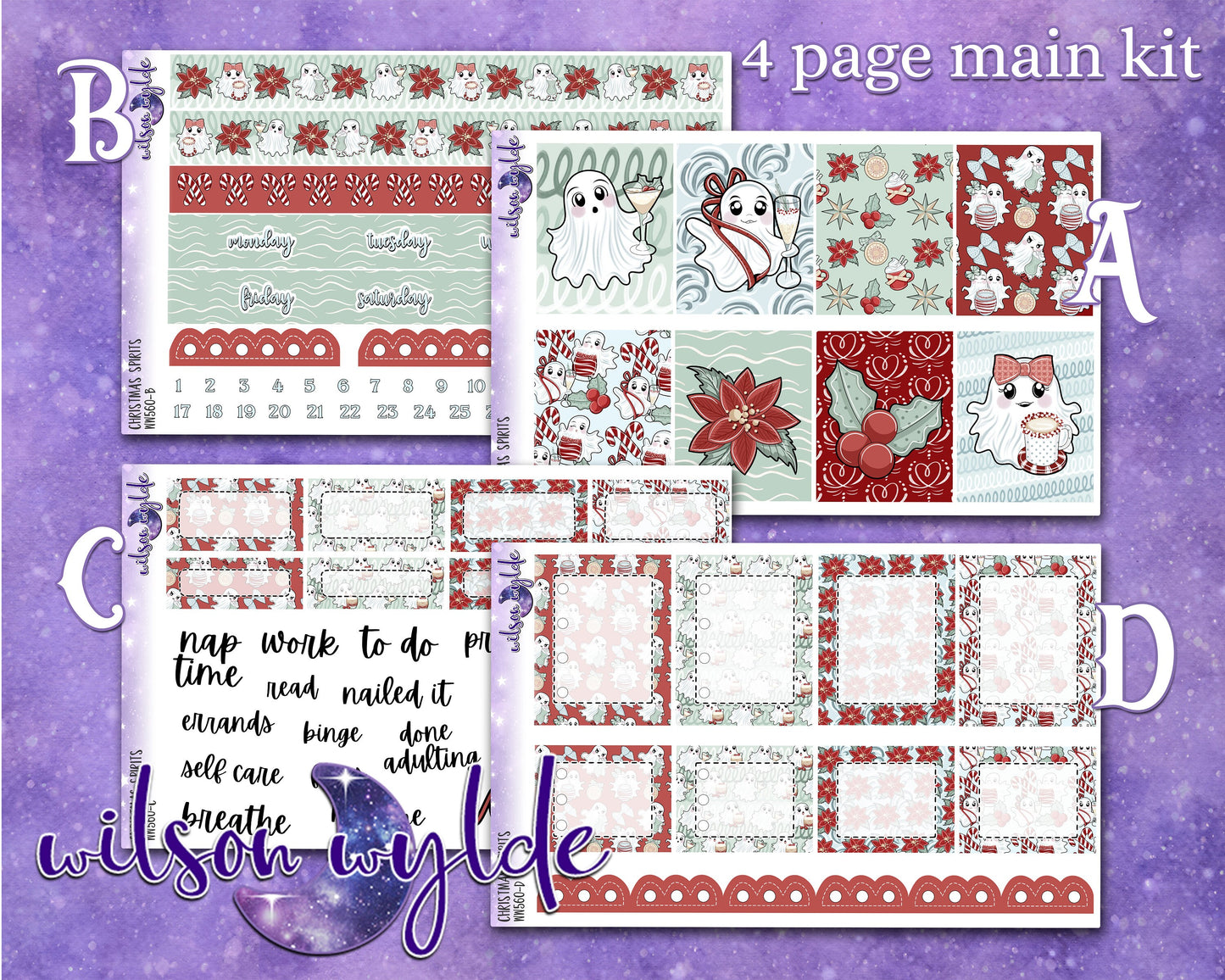 Christmas Spirits full weekly sticker kit, STANDARD VERTICAL format, a la carte and bundle options. WW560