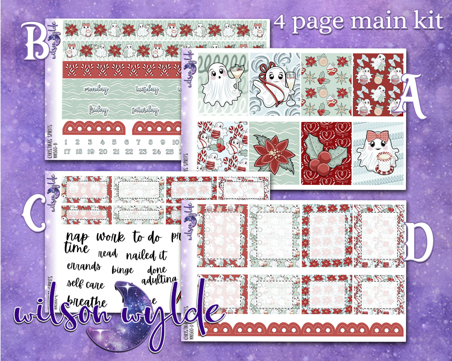 Christmas Spirits weekly sticker kit, HOBONICHI COUSIN format, a la carte and bundle options. WW560