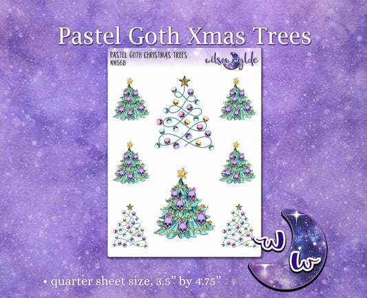 Pastel Goth Christmas Trees deco planner stickers, WW568