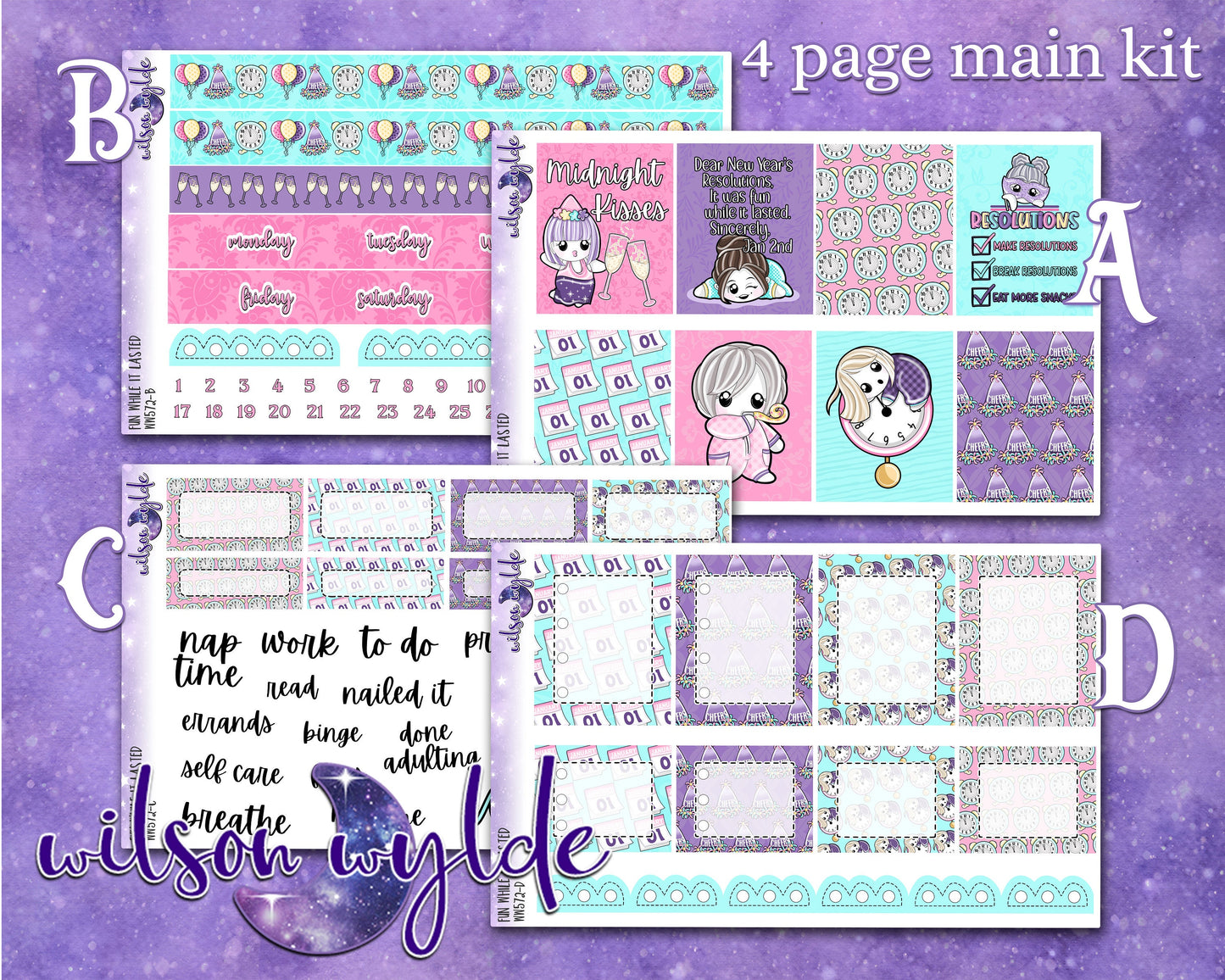 Fun While it Lasted weekly sticker kit, HOBONICHI COUSIN format, a la carte and bundle options. WW572