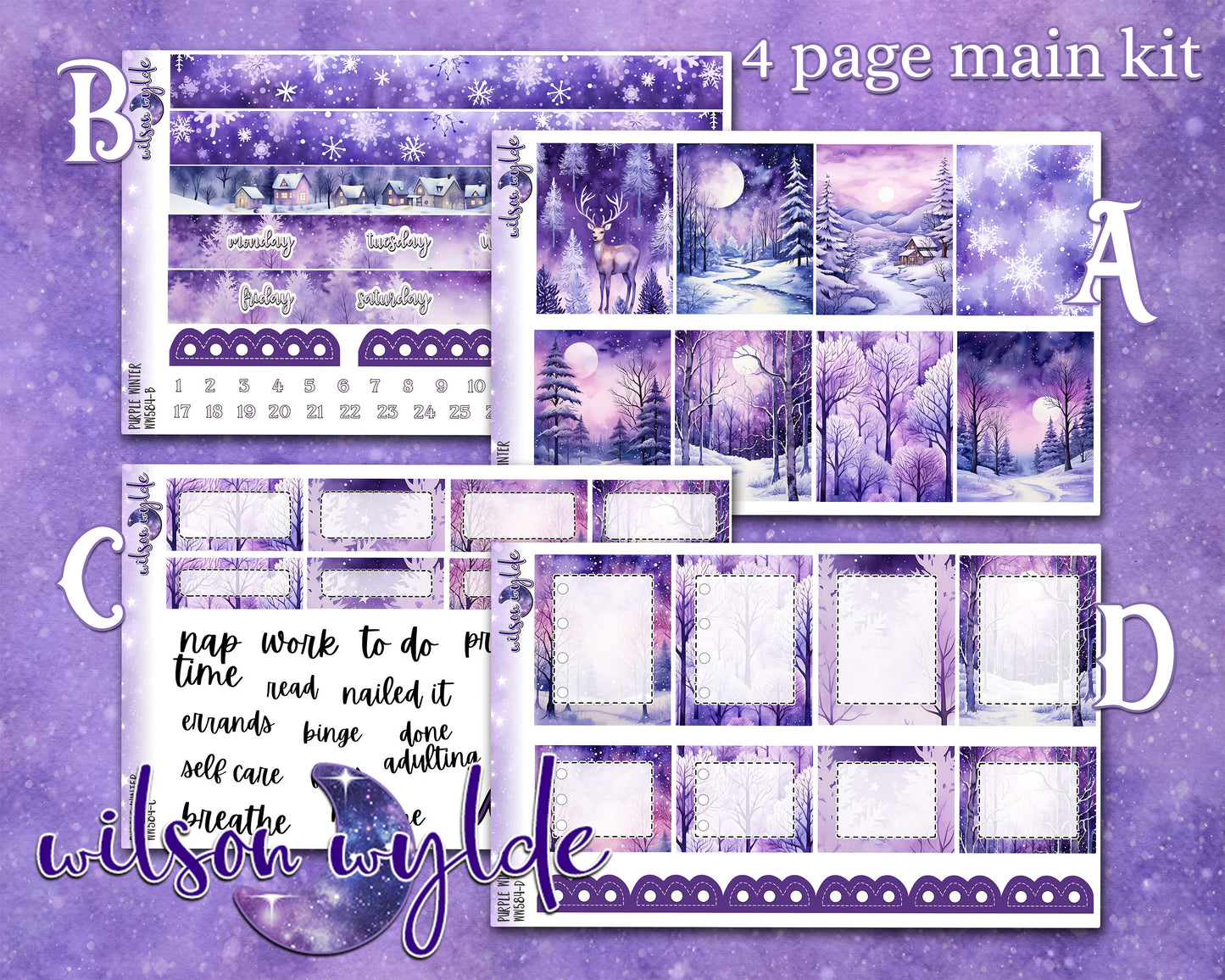 OVERSTOCK Purple Winter full weekly sticker kit, STANDARD VERTICAL format, WW584