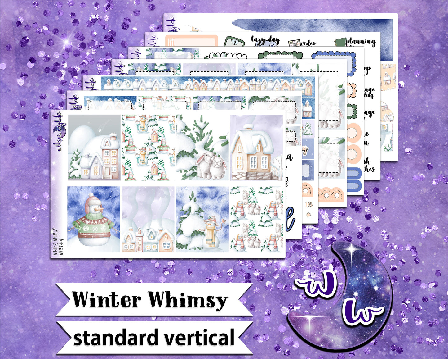 OVERSTOCK Winter Whimsy full weekly sticker kit, STANDARD VERTICAL format, WW374