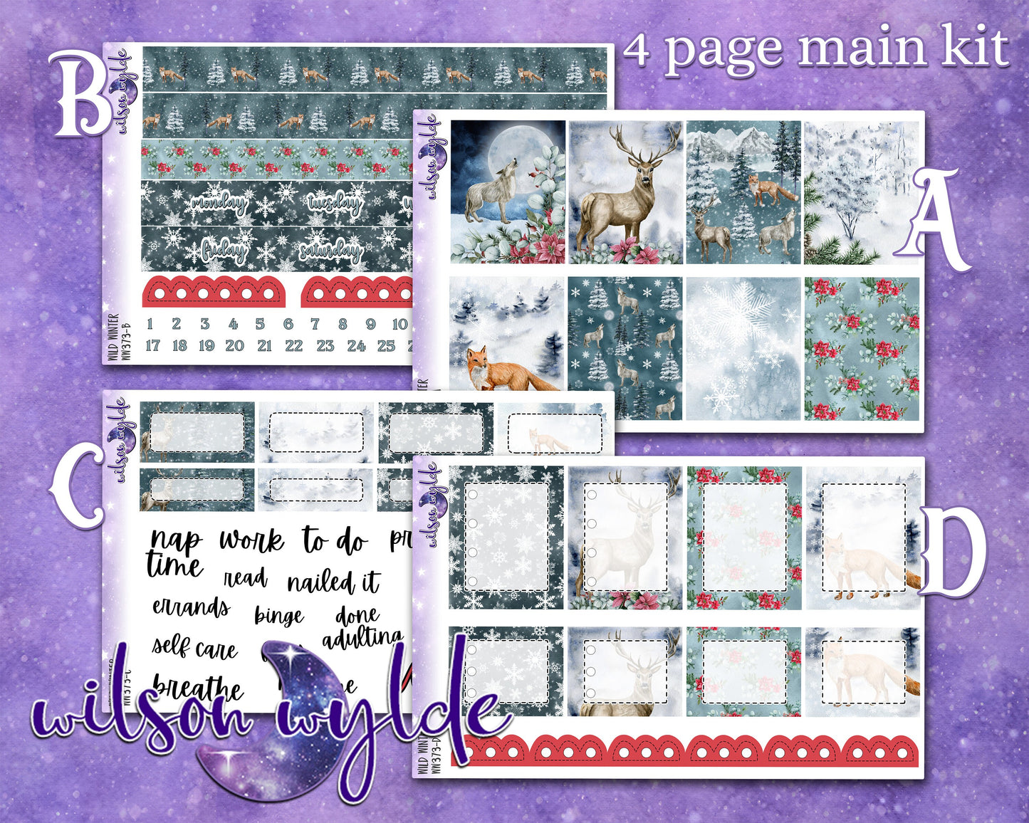 Wild Winter full weekly sticker kit, STANDARD VERTICAL format, a la carte and bundle options. WW373