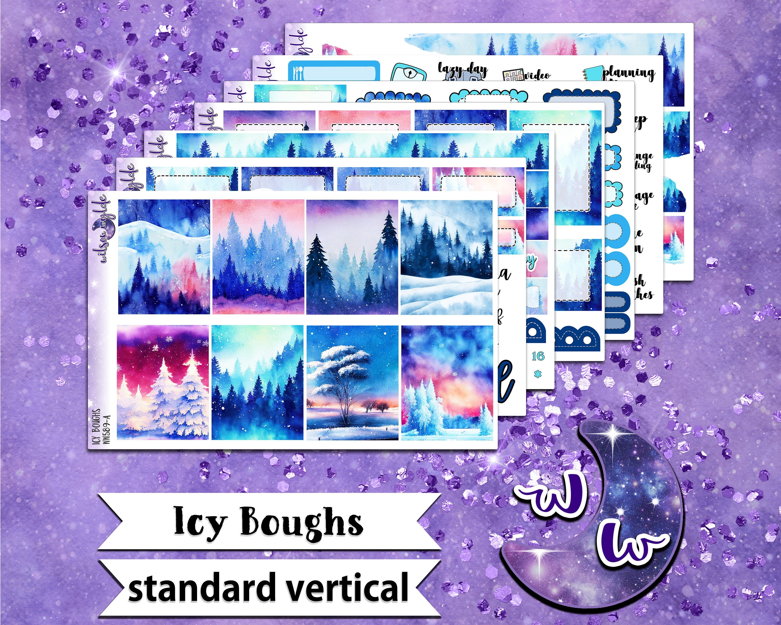 Icy Frame Sticker Icy Boughs full weekly sticker kit, STANDARD VERTICAL format, a la car ...