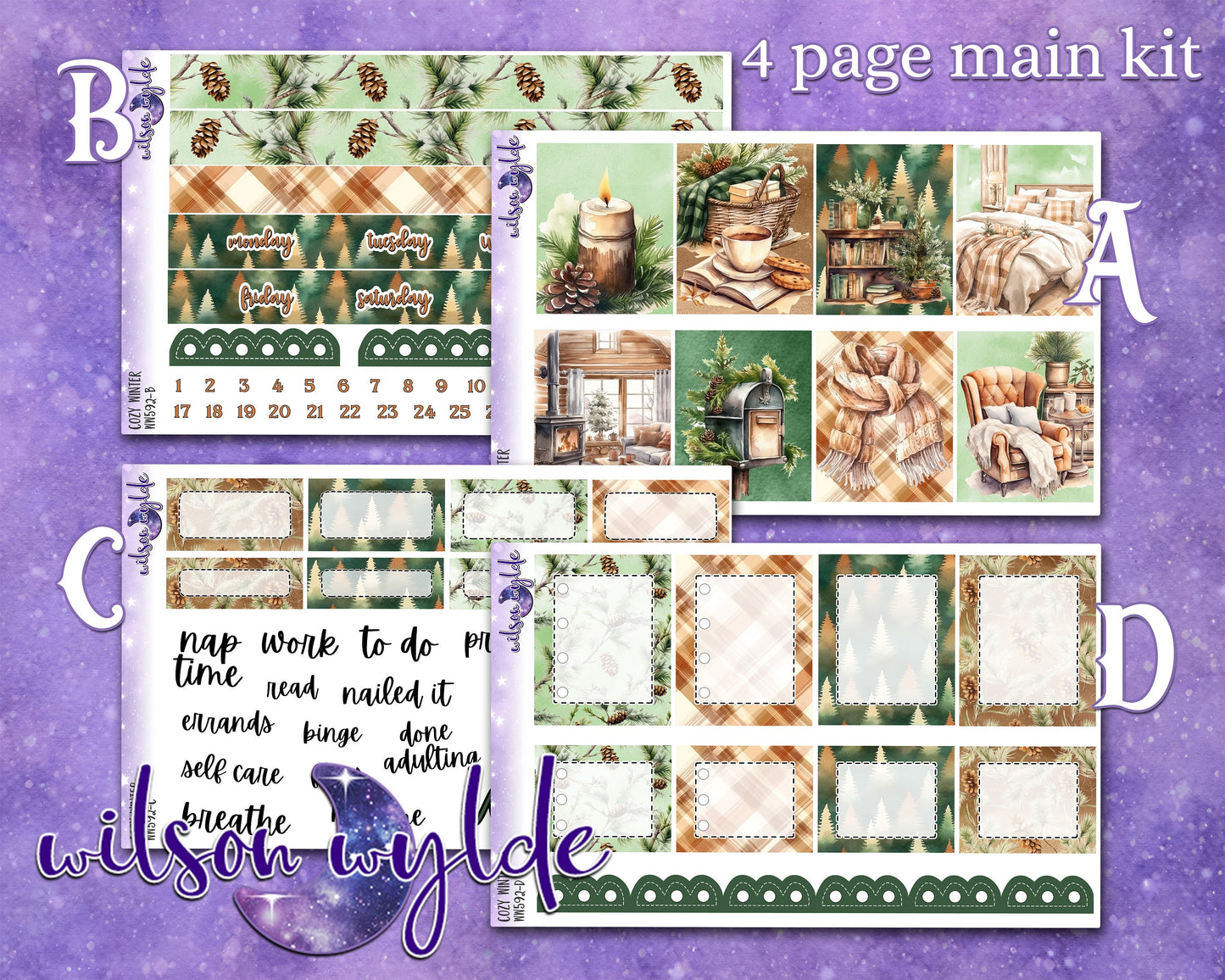 Cozy Winter full weekly sticker kit, STANDARD VERTICAL format, a la carte and bundle options. WW592