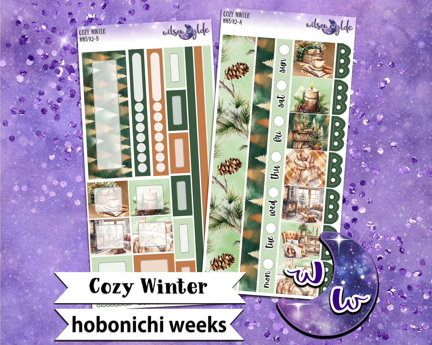 Cozy Winter weekly sticker kit, HOBONICHI WEEKS format, a la carte and bundle options. WW592