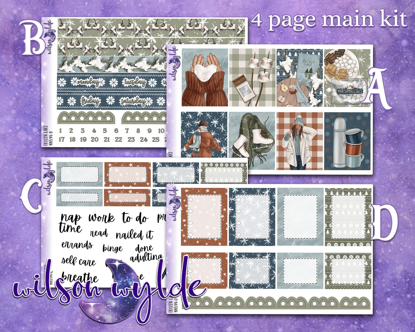 Frozen Lake full weekly sticker kit, STANDARD VERTICAL format, a la carte and bundle options. WW594