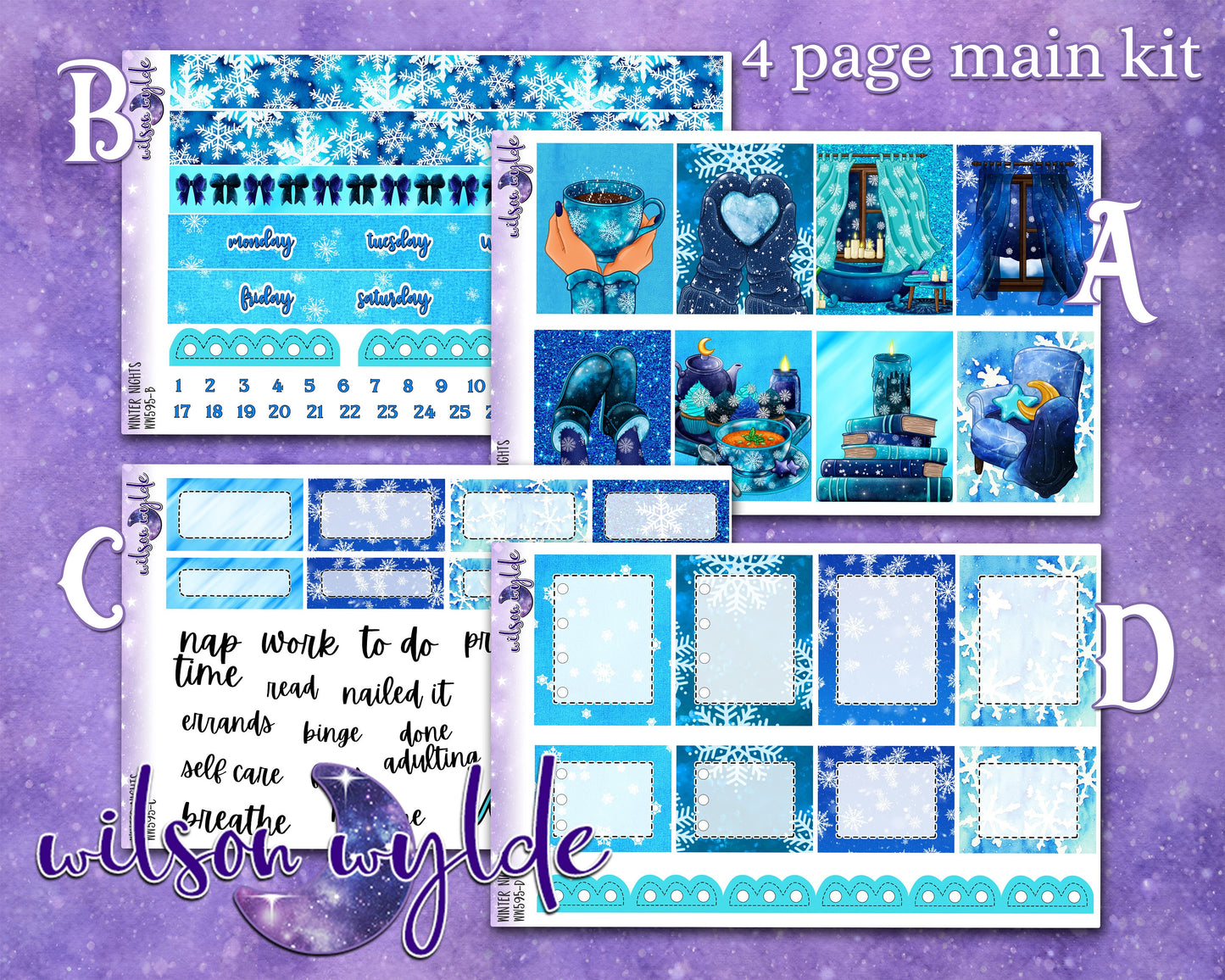 Winter Nights full weekly sticker kit, STANDARD VERTICAL format, a la carte and bundle options. WW595