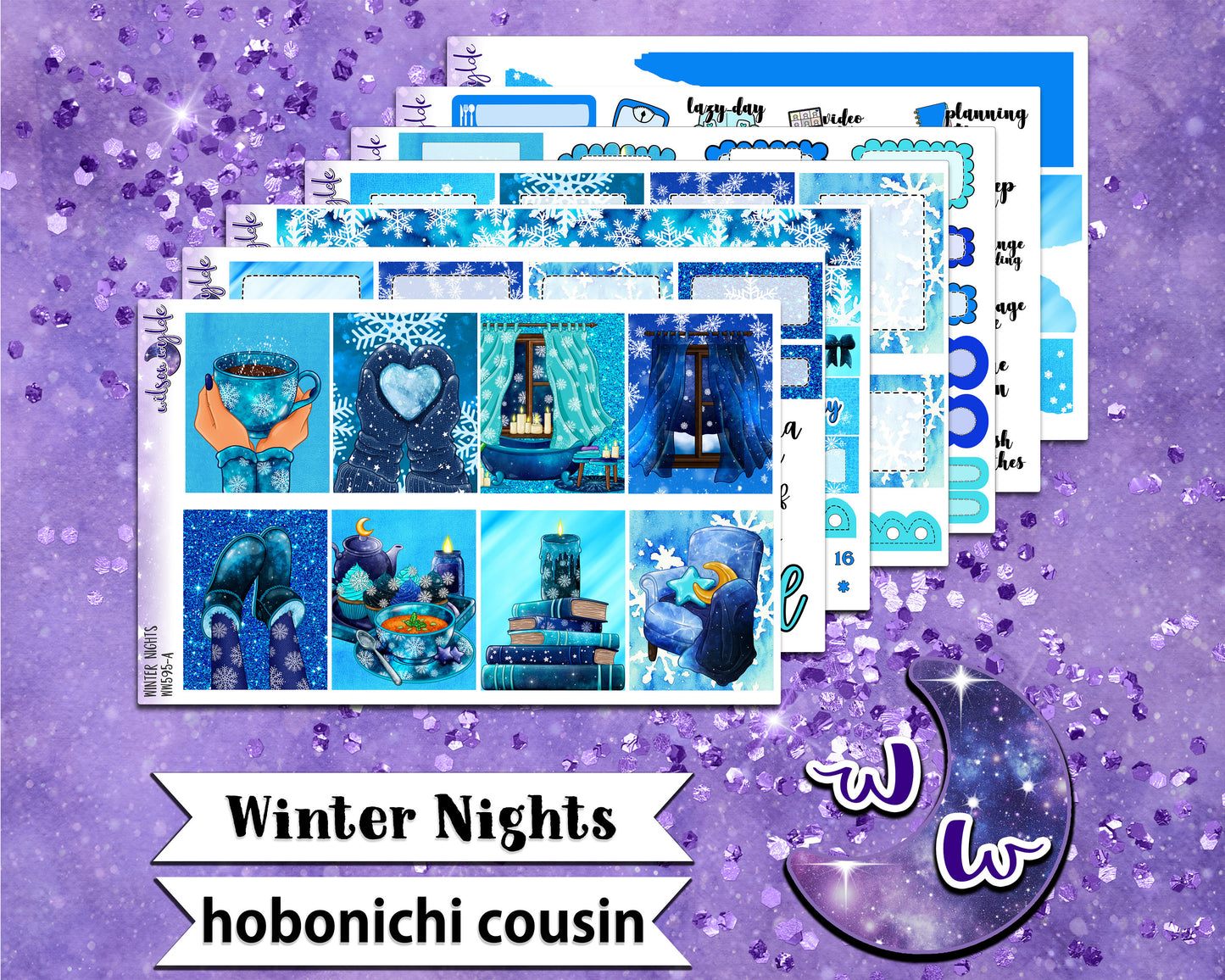 Winter Nights full weekly sticker kit, HOBONICHI COUSIN format, a la carte and bundle options. WW595