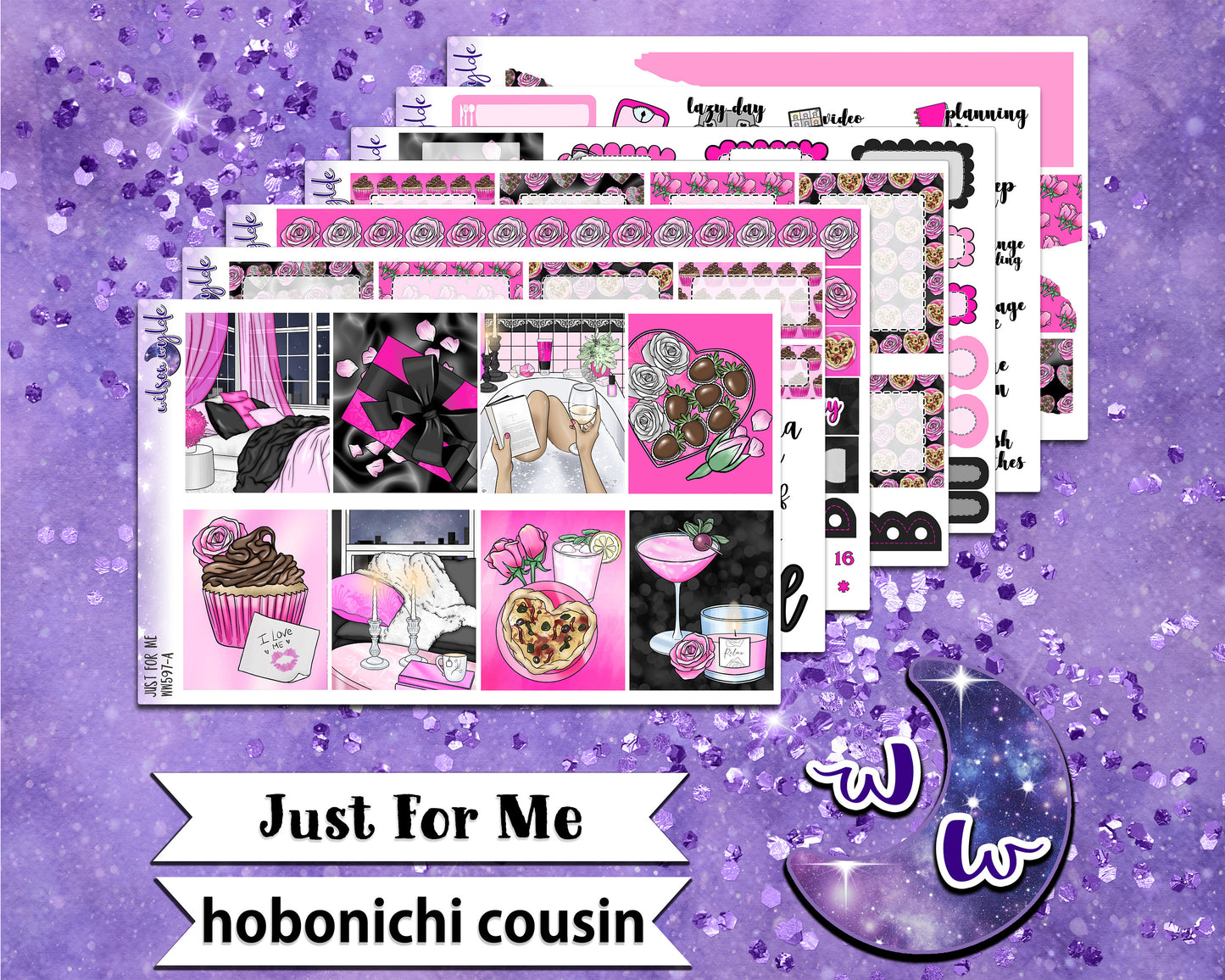 Just For Me full weekly sticker kit, HOBONICHI COUSIN format, a la carte and bundle options. WW597