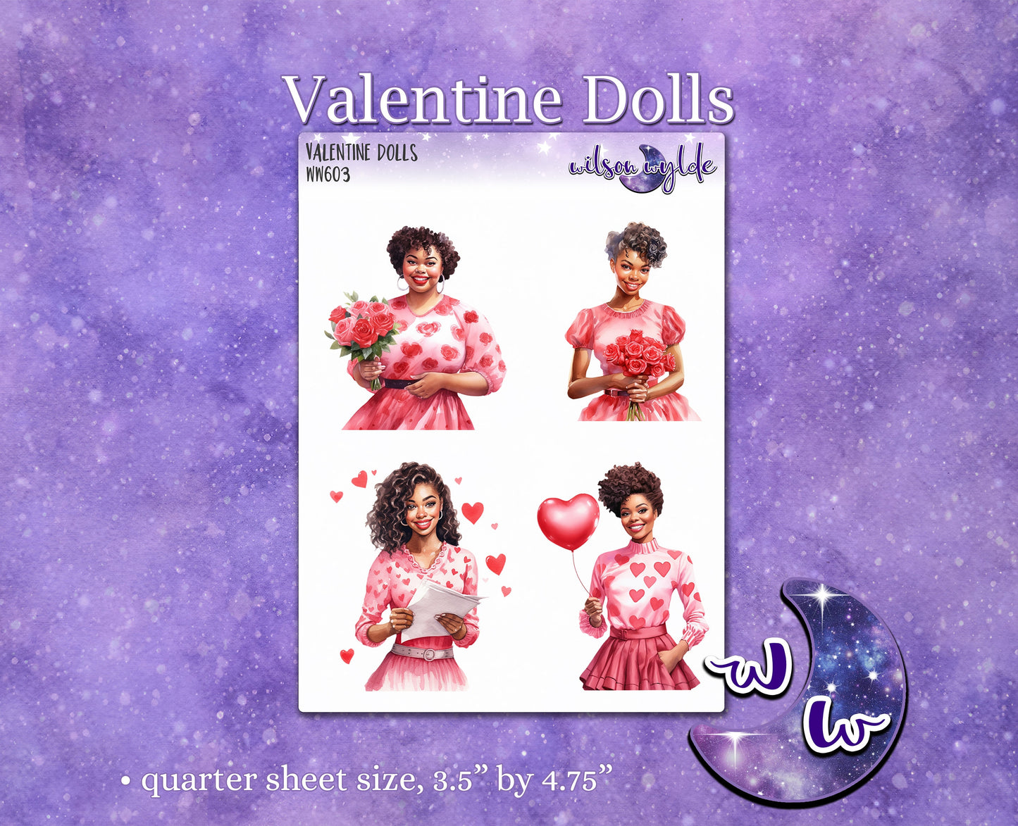 Valentine Dolls deco planner stickers, WW603