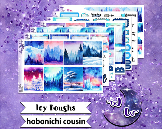 Icy Boughs weekly sticker kit, HOBONICHI COUSIN format, a la carte and bundle options. WW589