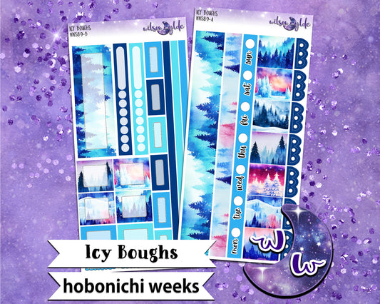 Icy Boughs weekly sticker kit, HOBONICHI WEEKS format, a la carte and bundle options. WW589