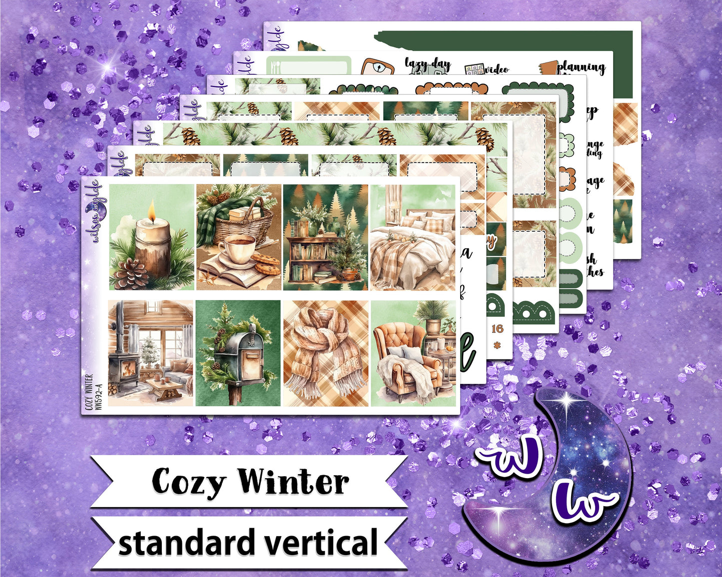 Cozy Winter full weekly sticker kit, STANDARD VERTICAL format, a la carte and bundle options. WW592