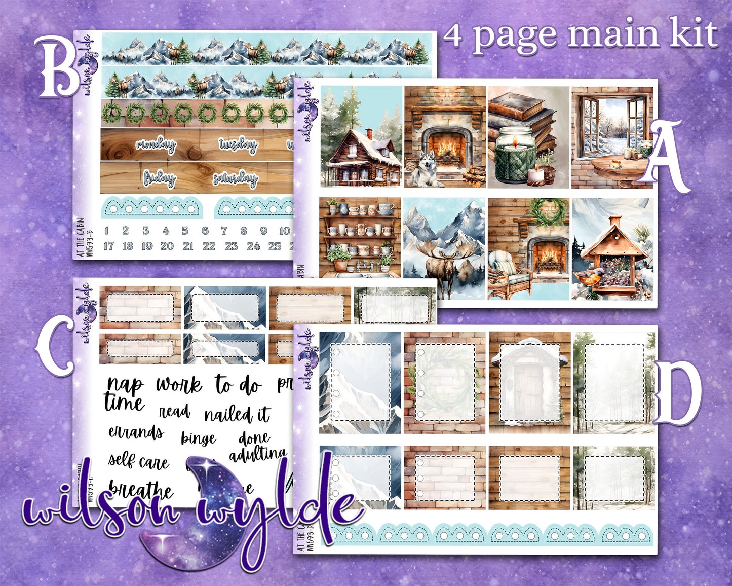 At the Cabin full weekly sticker kit, STANDARD VERTICAL format, a la carte and bundle options. WW593