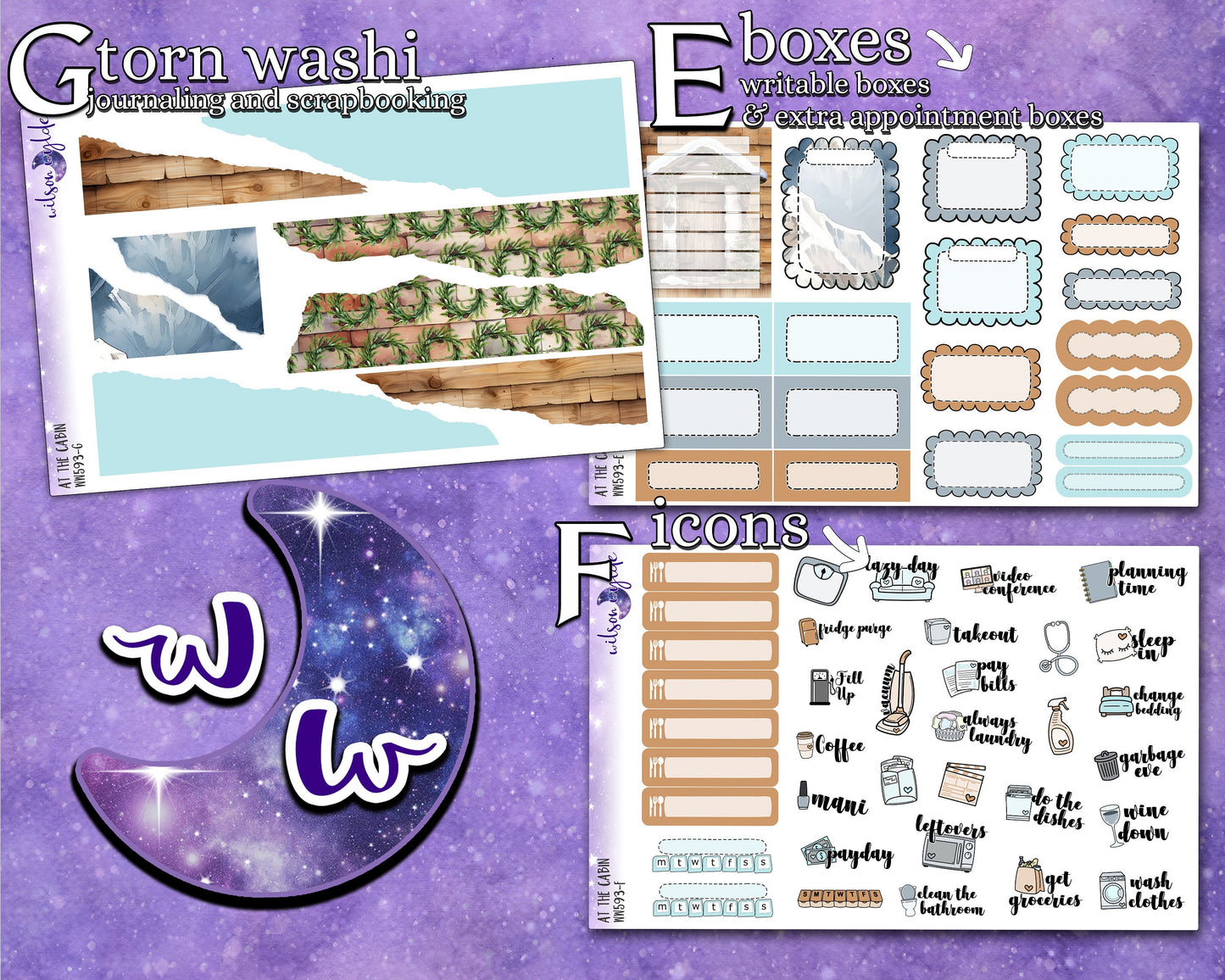 At the Cabin full weekly sticker kit, STANDARD VERTICAL format, a la carte and bundle options. WW593