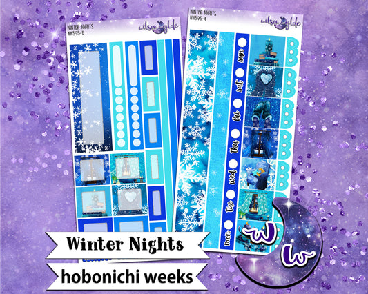 Winter Nights weekly sticker kit, HOBONICHI WEEKS format, a la carte and bundle options. WW595