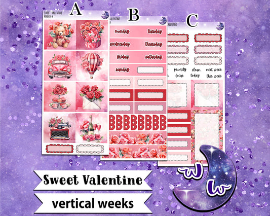 Sweet Valentine weekly sticker kit, VERTICAL WEEKS format, Print Pression weeks, a la carte and bundle options. WW601