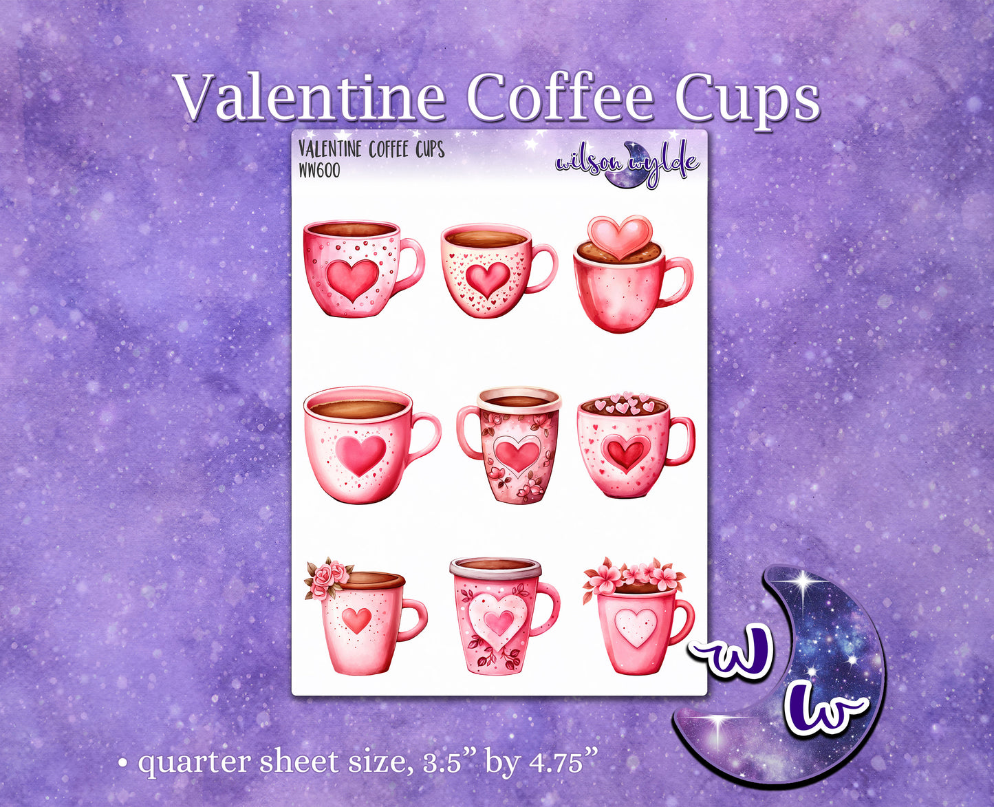 Valentine Coffee Cups deco planner stickers, WW600