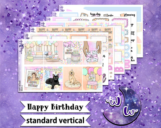 Happy Birthday full weekly sticker kit, STANDARD VERTICAL format, a la carte and bundle options. WW604