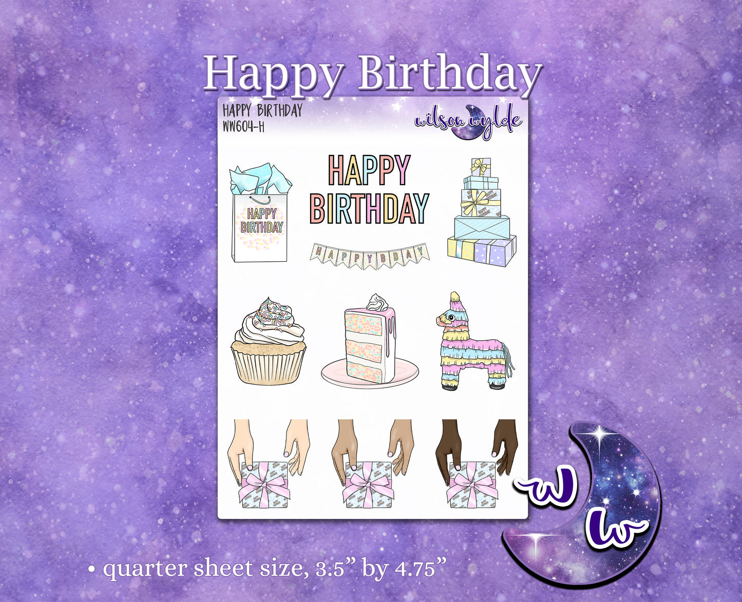 Happy Birthday deco planner stickers, WW604