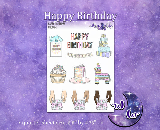 Happy Birthday deco planner stickers, WW604