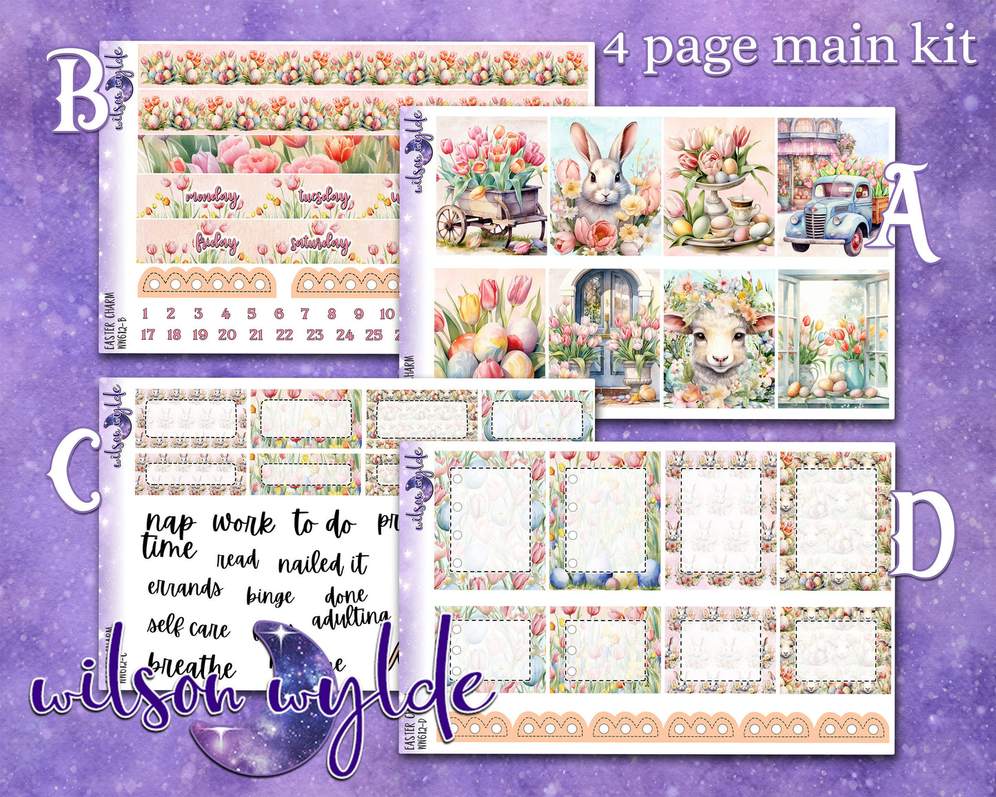 Easter Charm full weekly sticker kit, HOBONICHI COUSIN format, a la carte and bundle options. WW612