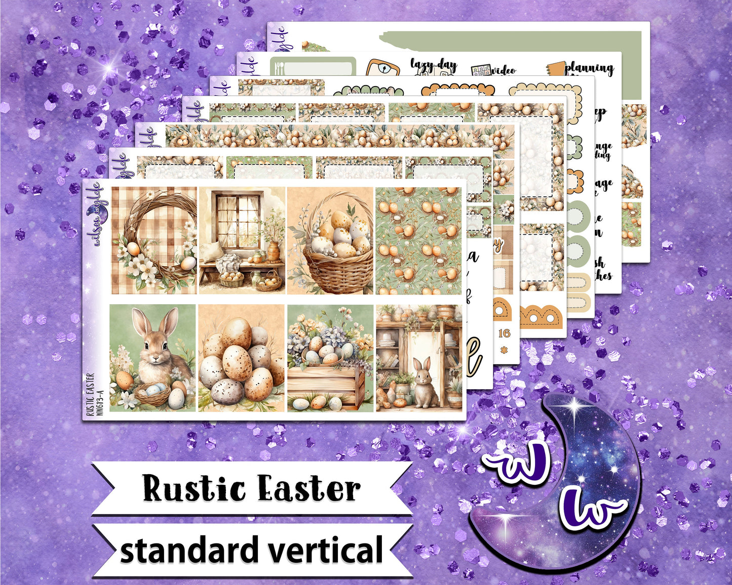 OVERSTOCK Rustic Easter full weekly sticker kit, STANDARD VERTICAL format, WW613